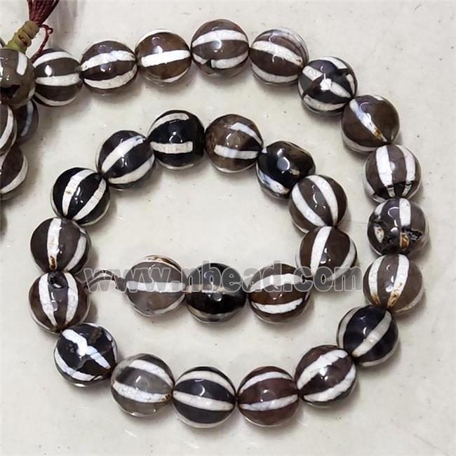 Gray Tibetan Agate Beads Faceted Round Watermelon