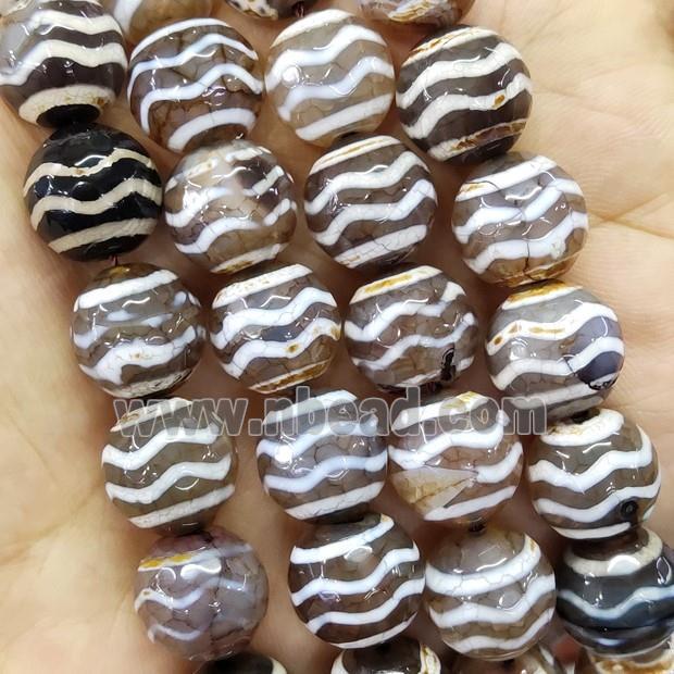 Gray Tibetan Agate Beads Wave Faceted Round
