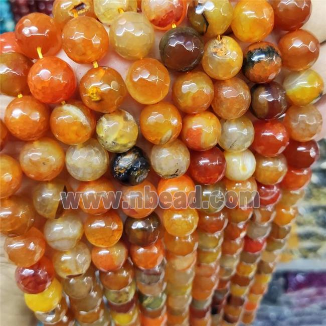 Natural Agate Beads Faceted Round Orange Dye