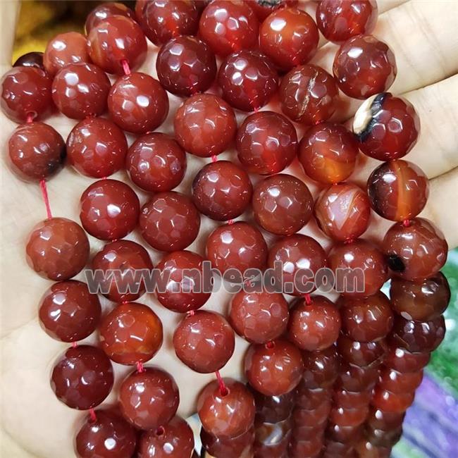 Natural Agate Beads Faceted Round Red Dye B-Grade