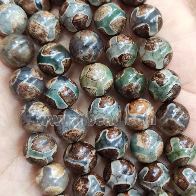 Green Tibetan Agate Round Beads Smooth