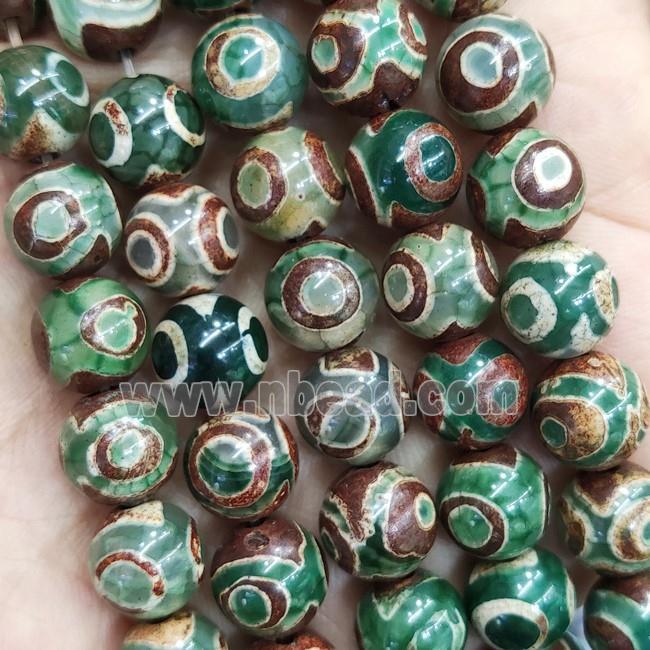 Green Tibetan Agate Beads Smooth Round Evil Eye