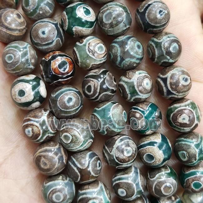 Green Tibetan Agate Round Beads Smooth Eye