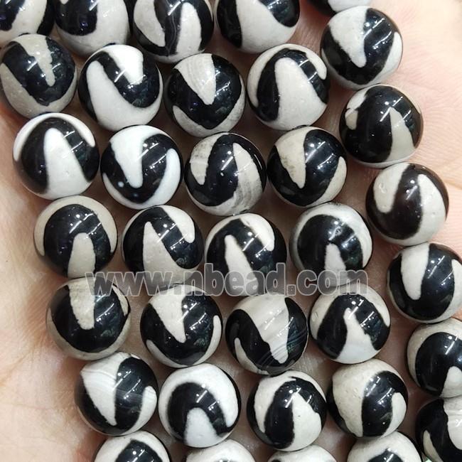 Black Tibetan Agate Round Beads Smooth