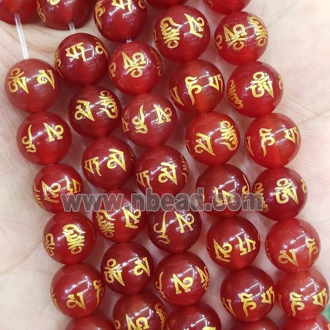 Red Carnelian Agate Round Beads Buddhist Om Mani Padme Hum