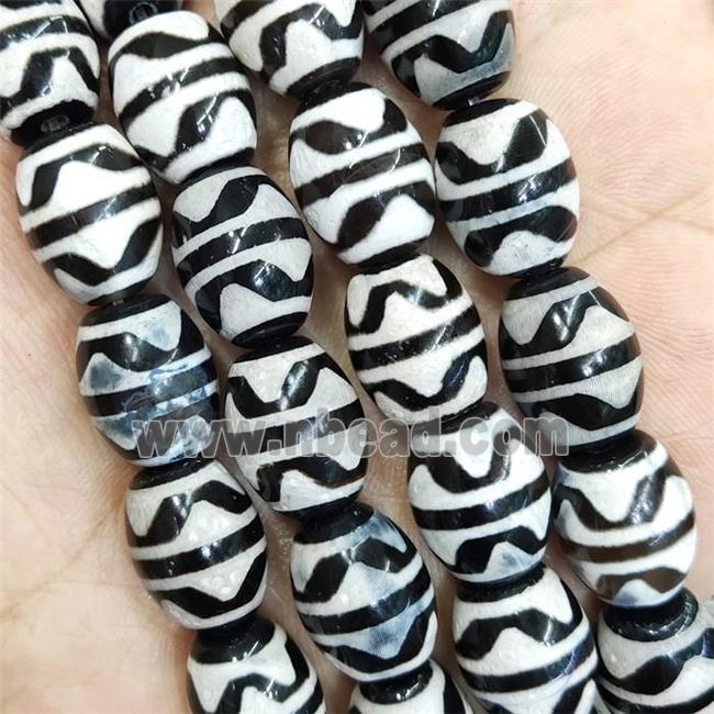 Black White Tibetan Agate Barrel Beads