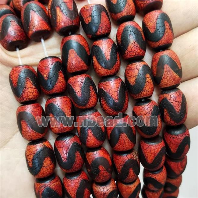 Red Fire Tibetan Agate Barrel Beads