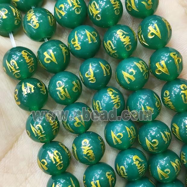 Green Agate Buddhist Beads Dye Round Om Mani Padme Hum