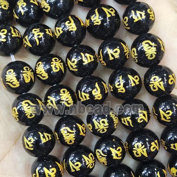 Black Agate Buddhist Beads Round Dye Om Mani Padme Hum