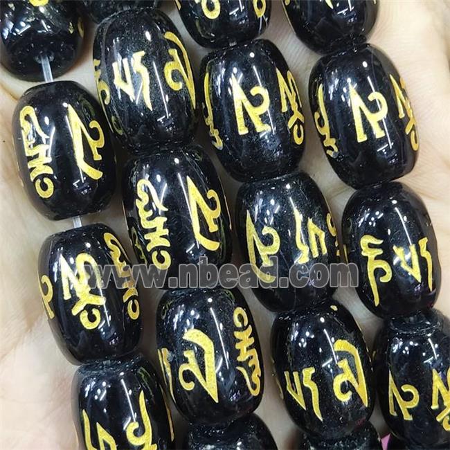 Black Agate Buddhist Beads Barrel Dye Om Mani Padme Hum