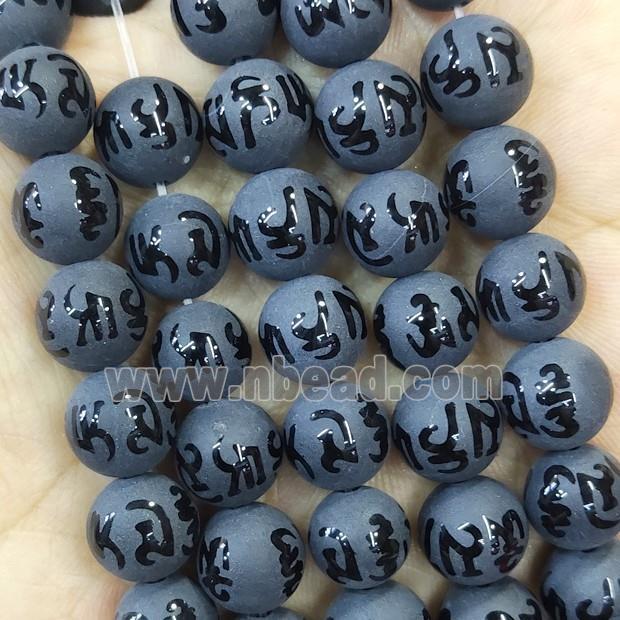Black Onyx Agate Buddhist Beads Round Om Mani Padme Hum Matte
