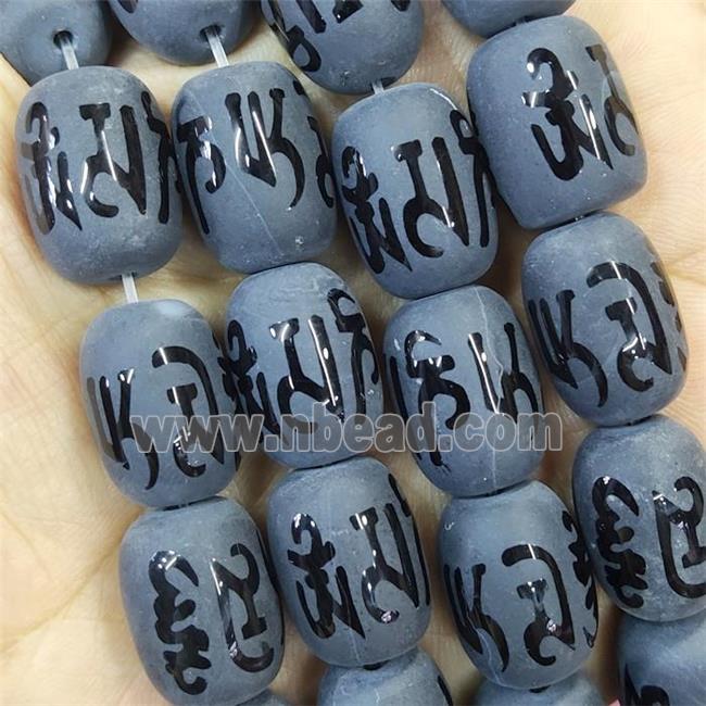 Black Onyx Agate Buddhist Beads Barrel Om Mani Padme Hum Matte