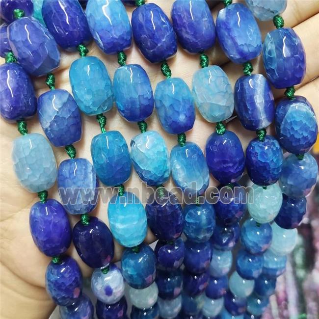 Blue Agate Barrel Beads Faceted Dye