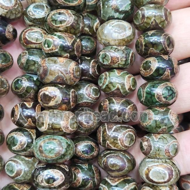Tibetan Agate Rondelle Beads Evil Eye Green Smooth