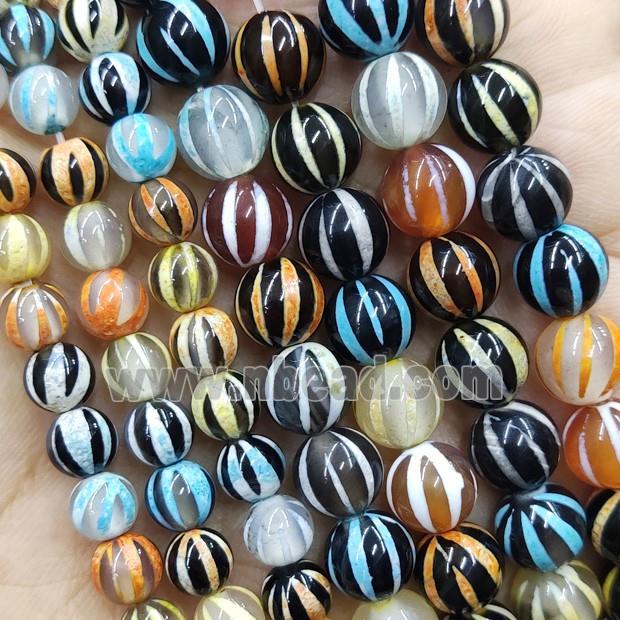 Tibetan Agate Beads Round Smooth Watermelon Mixed Color