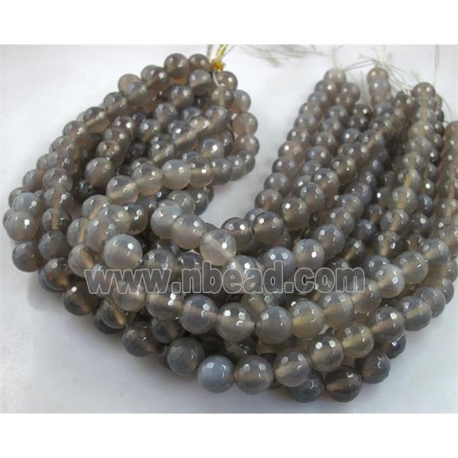 gray Agate Stone bead, faceted round