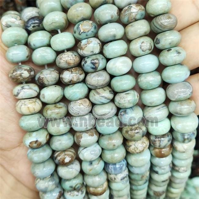 Natural Agate Rondelle Beads Smooth Turq Green Dye