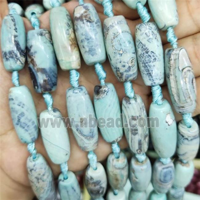 Natural Agate Rice Beads Smooth Turq Blue Dye