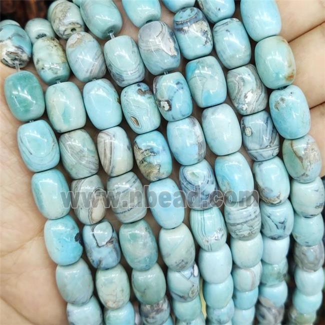 Natural Agate Barrel Beads Smooth Turq Blue Dye