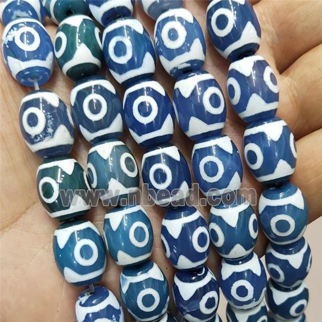 Tibetan Agate Barrel Beads Evil Eye Blue