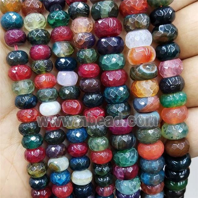 Natural Agate Rondelle Beads Dye Faceted Multicolor