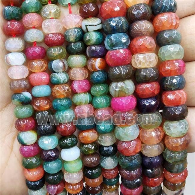 Natural Agate Rondelle Beads Dye Faceted Multicolor