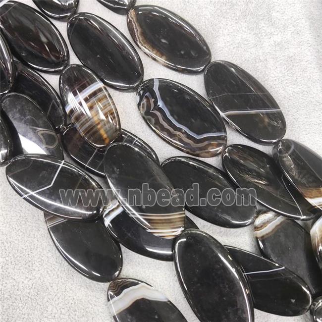 Natural Agate Oval Beads Black