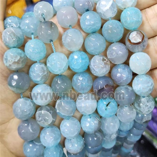 Natural Agate Beads Faceted Round Aqua Dye B-Grade