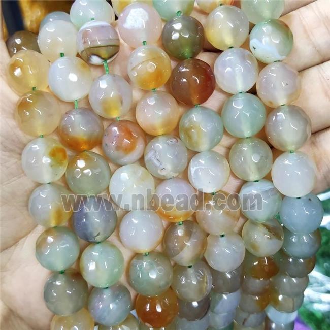 Natural Agate Beads Faceted Round Lt.Green Dye B-Grade