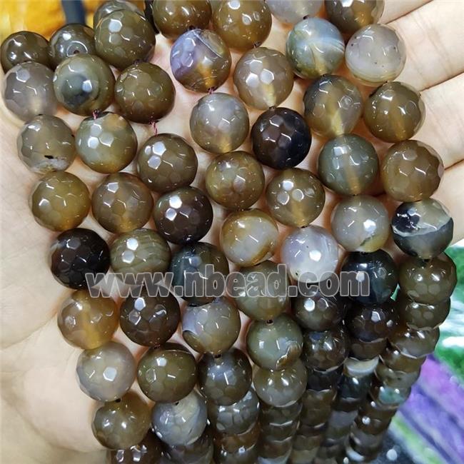 Natural Agate Beads Faceted Round Coffee Dye B-Grade