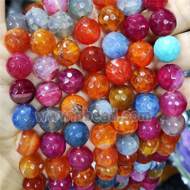 Natural Agate Beads Faceted Round Mixed Color Dye B-Grade