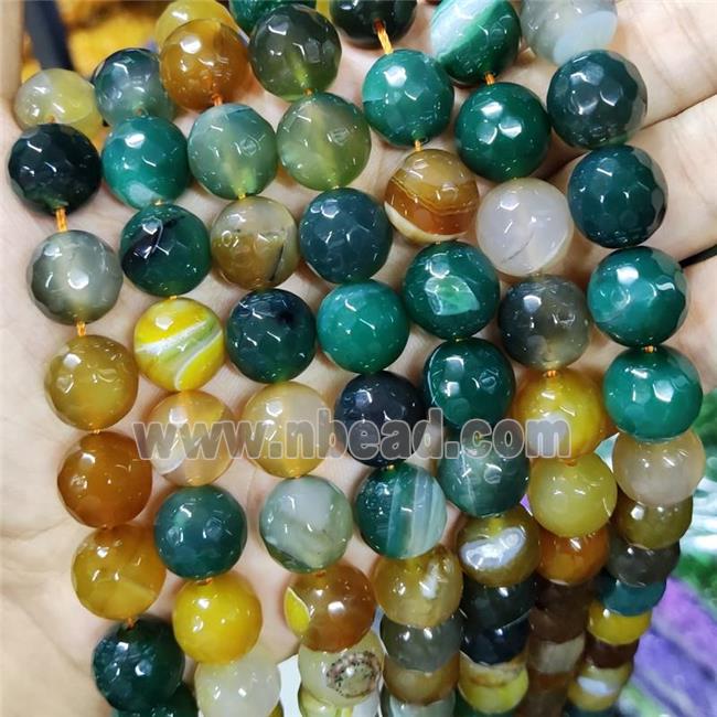 Natural Agate Beads Faceted Round Green Yellow Dye B-Grade