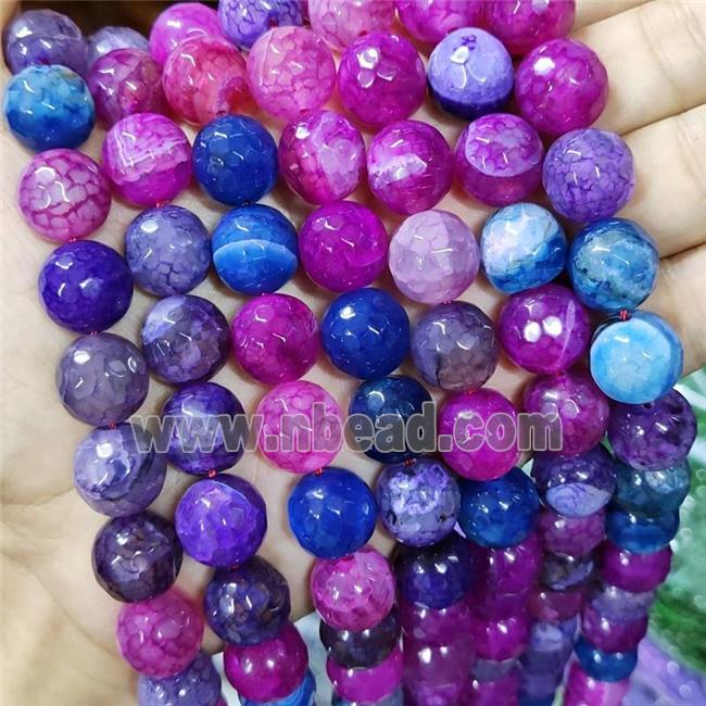 Natural Agate Beads Faceted Round Hotpink Blue Dye B-Grade