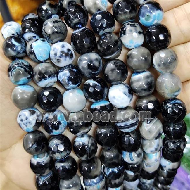 Black Fired Agate Beads Faceted Round Blue B-Grade