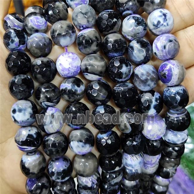 Black Fired Agate Beads Faceted Round Purple B-Grade