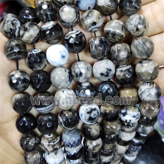 Black Fired Agate Beads Faceted Round B-Grade