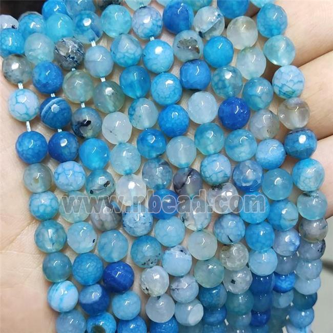 Blue Agate Beads Faceted Round Dye