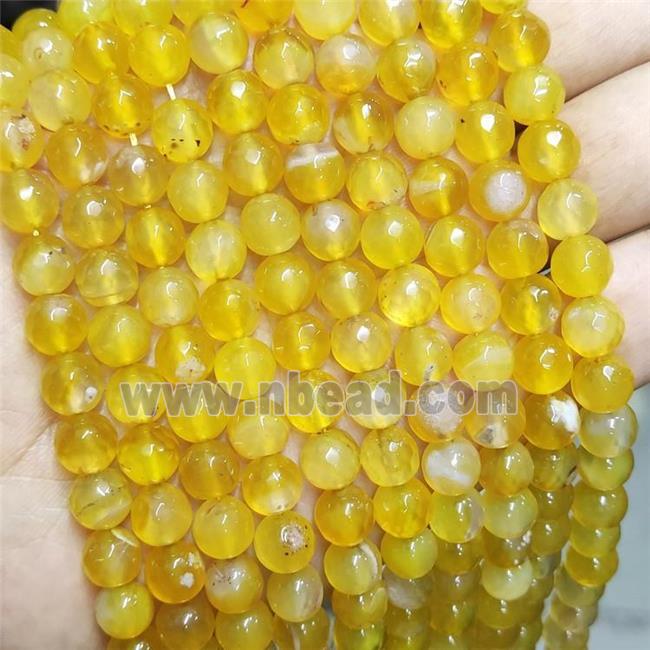 Yellow Agate Beads Faceted Round Dye