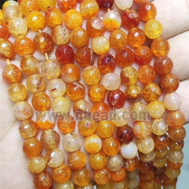 Orange Agate Beads Faceted Round Dye