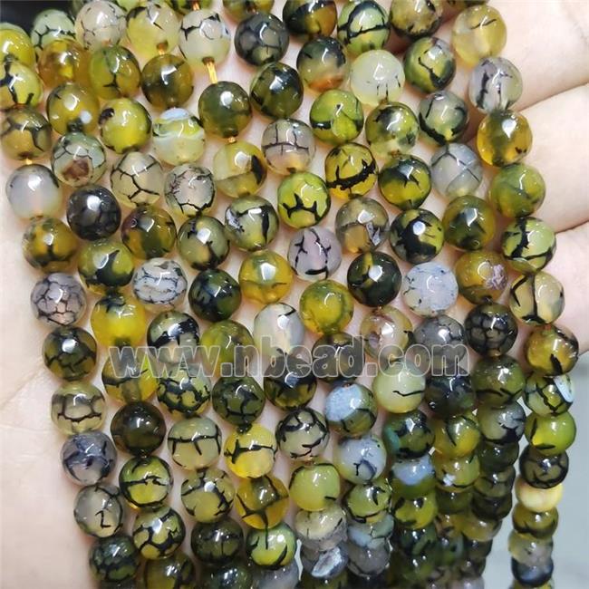 Olive Agate Beads Faceted Round Dye