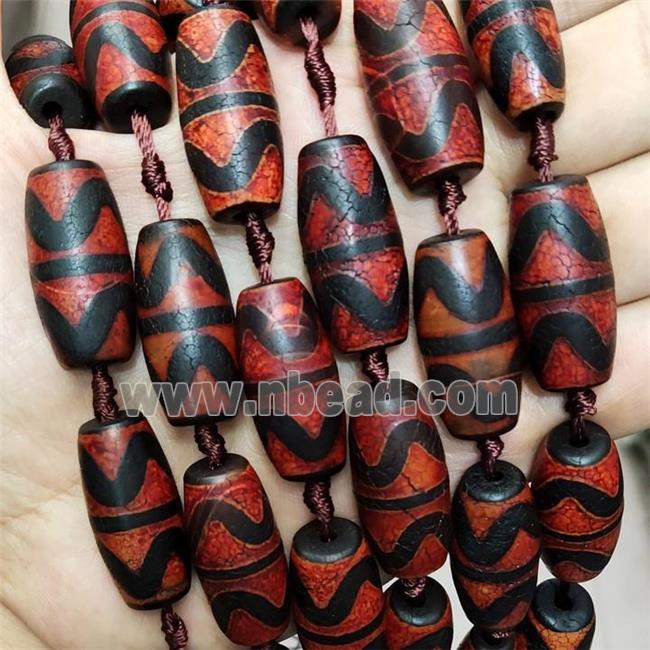 Black Tibetan Agate Rice Beads Red