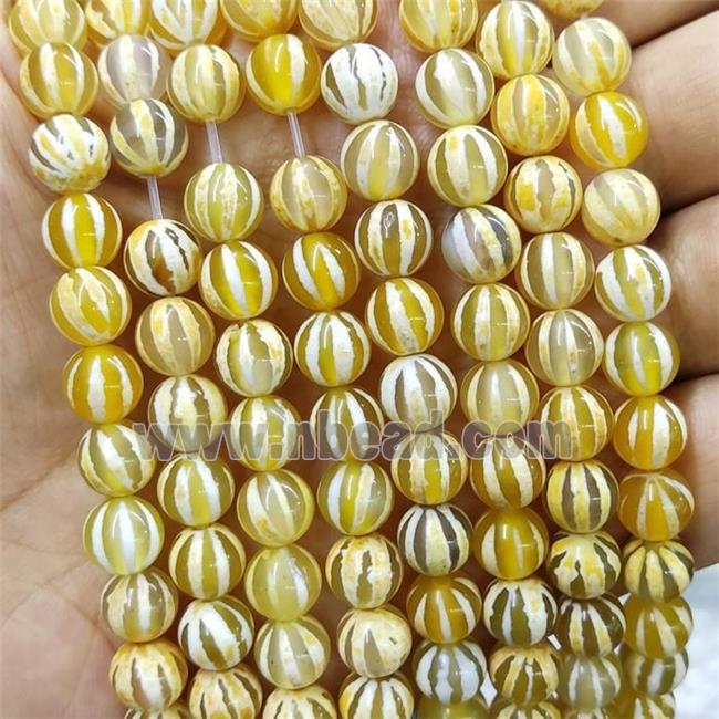Yellow Tibetan Agate Beads Smooth Round