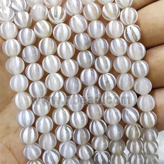 White Tibetan Agate Beads Smooth Round