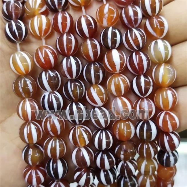 Red Tibetan Agate Beads Smooth Round