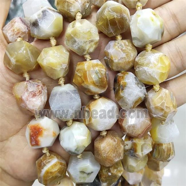 Yellow Agate Druzy Beads Faceted Freeform