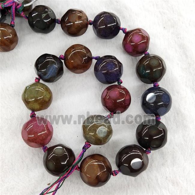 Natural Agate Beads Round Faceted Dye Mixed