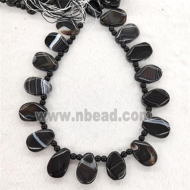 Natural Stripe Agate Teardrop Beads Black Topdrilled