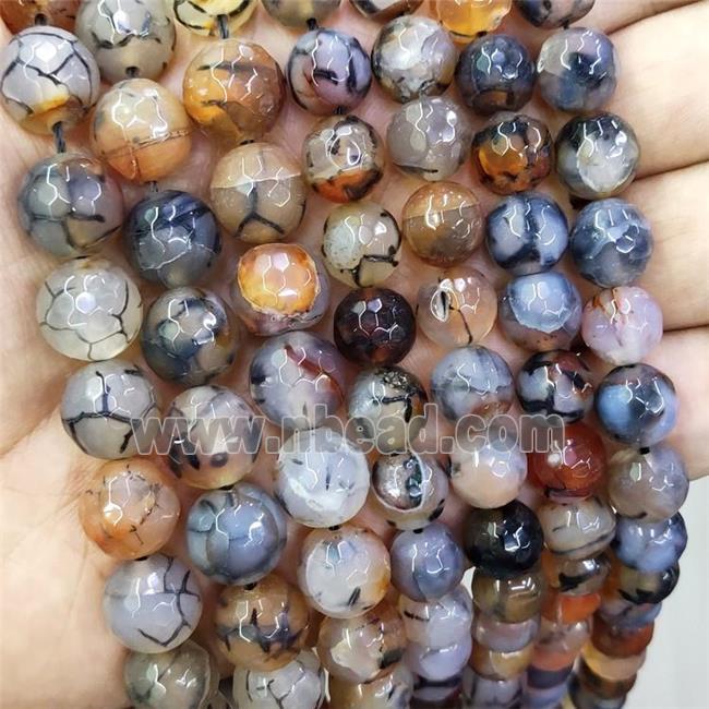 Orange Veins Agate Beads Faceted Round