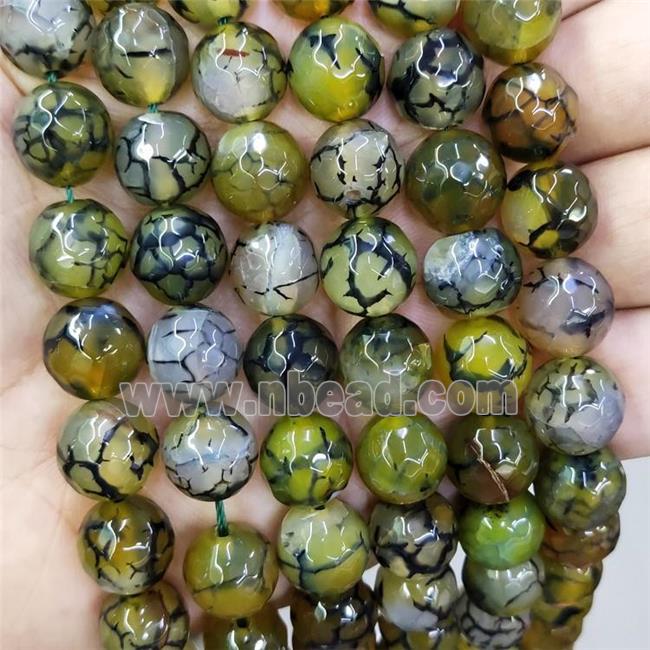 Green Veins Agate Beads Faceted Round