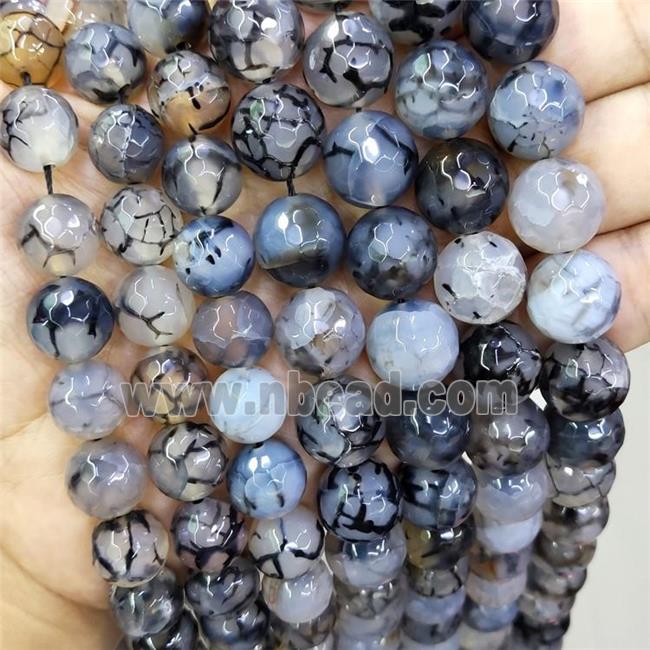 Black Veins Agate Beads Faceted Round